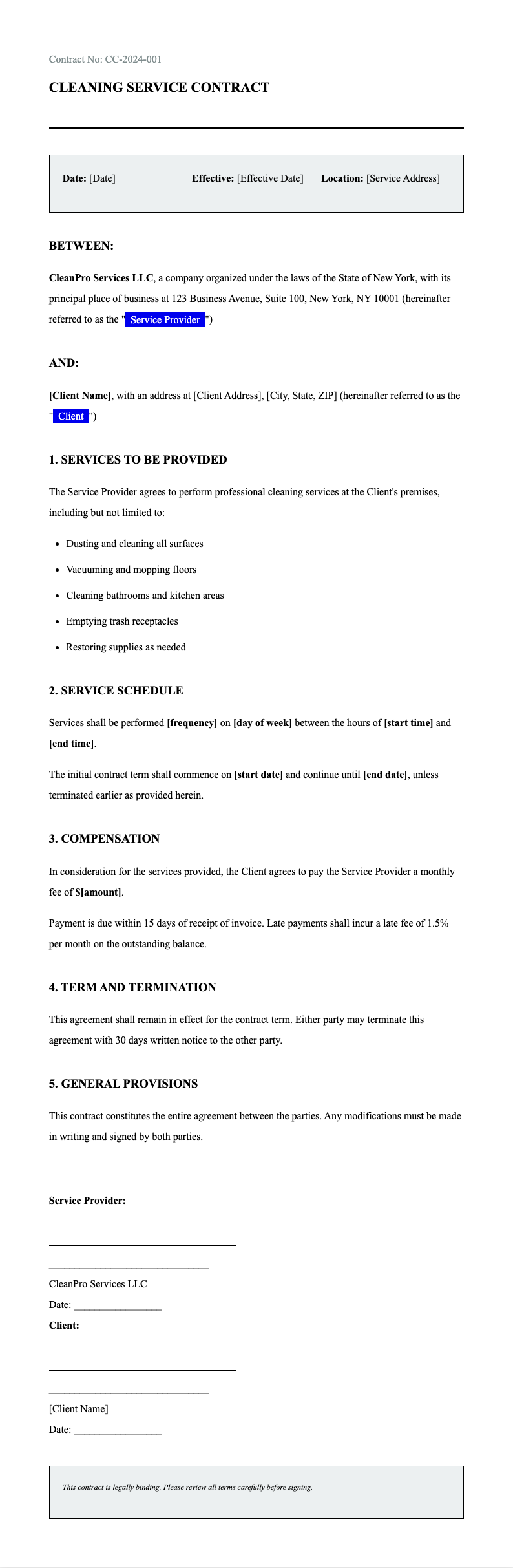 Formal manuscript cleaning contract